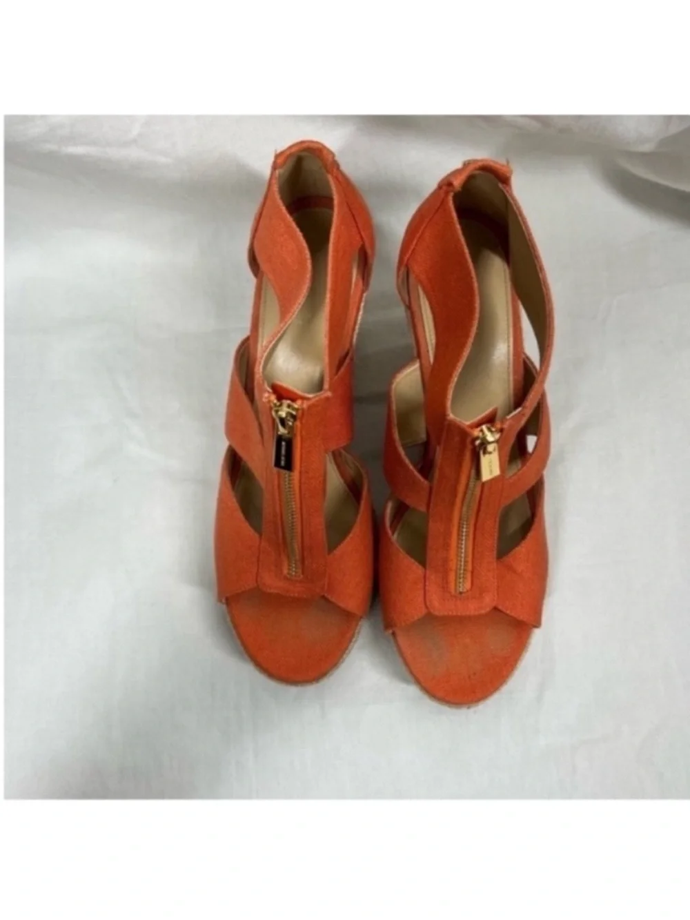 Michael kors damita coral canvas jute rope platform wedge sandals